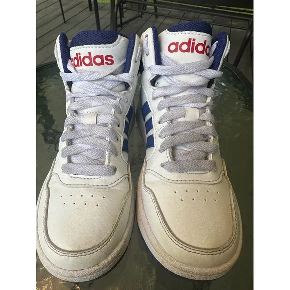 Adidas Hoops Mid 3.0 High Top Sneakers White Blue Red 13K - Picture 2 of 8